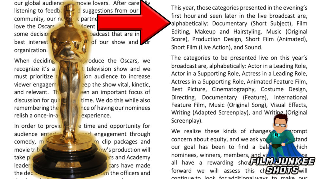 Oscars Dropping Categories from Telecast – Film Junkee Shots